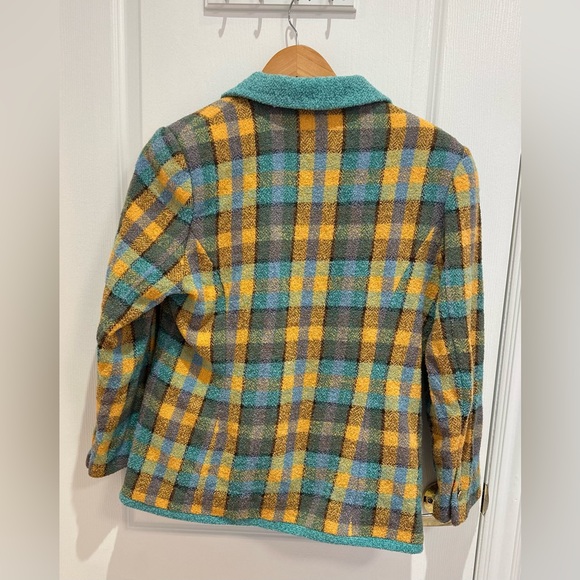 Vintage Bouclé Plaid Jacket Blazer by Lilly | Gold Button Double Breasted | M/L - Picture 7 of 9